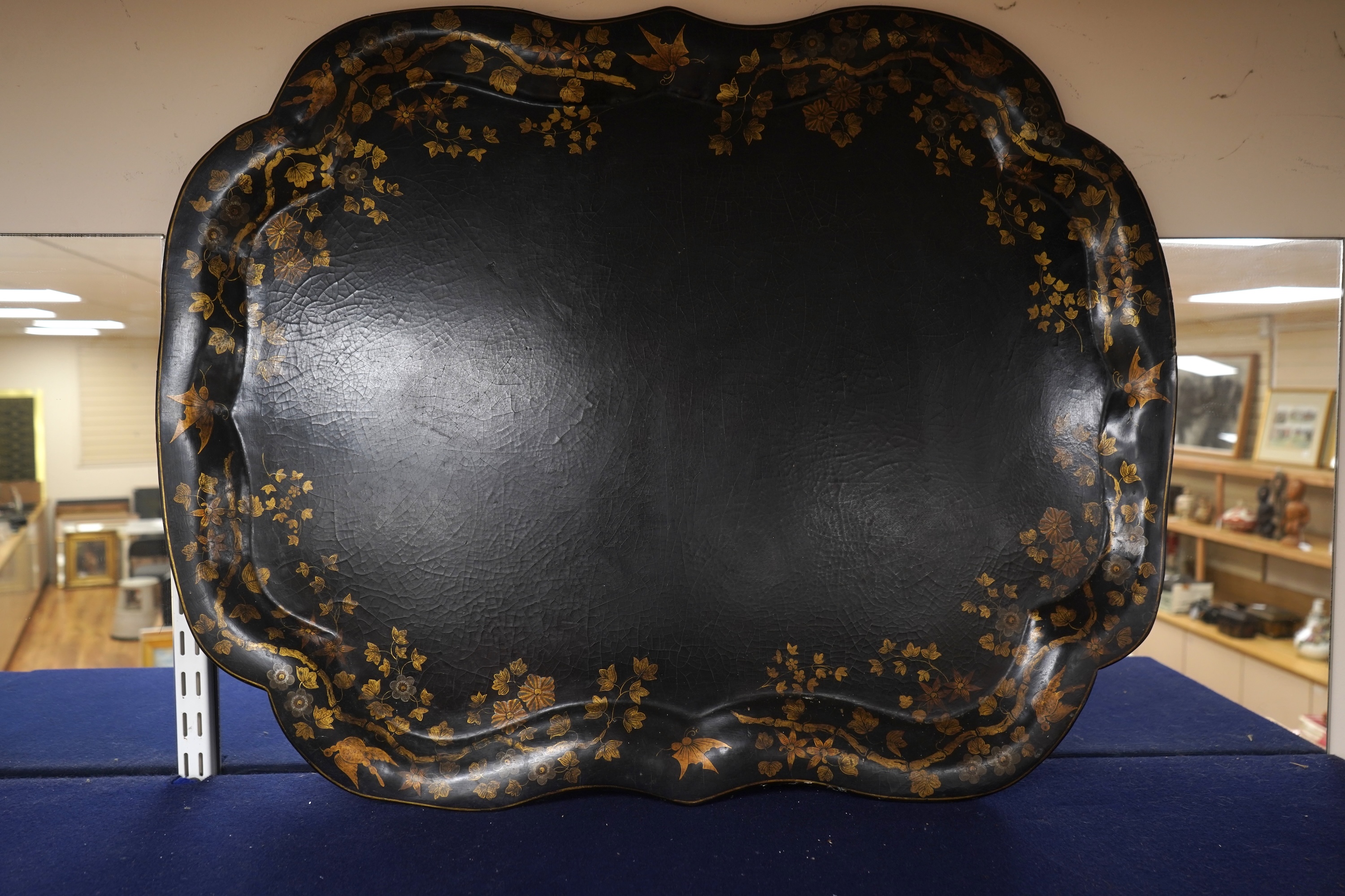 A large 19th century papier mache tray, 73cm wide